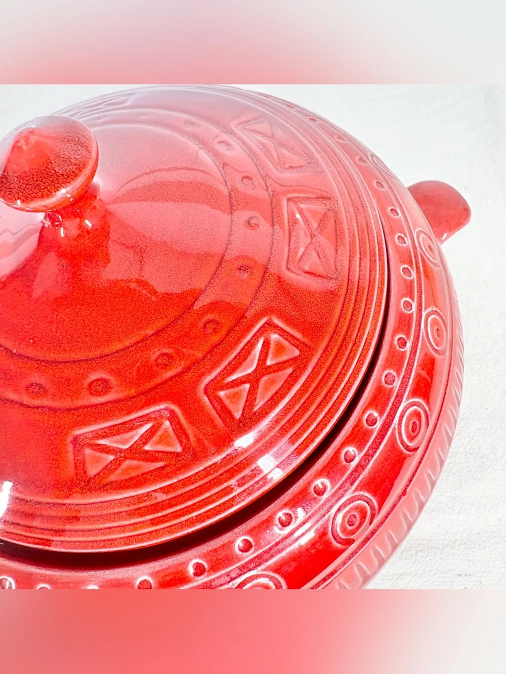 Vintage California Pottery Soup Ceramic Tureen with Ladle B655 Red Orange